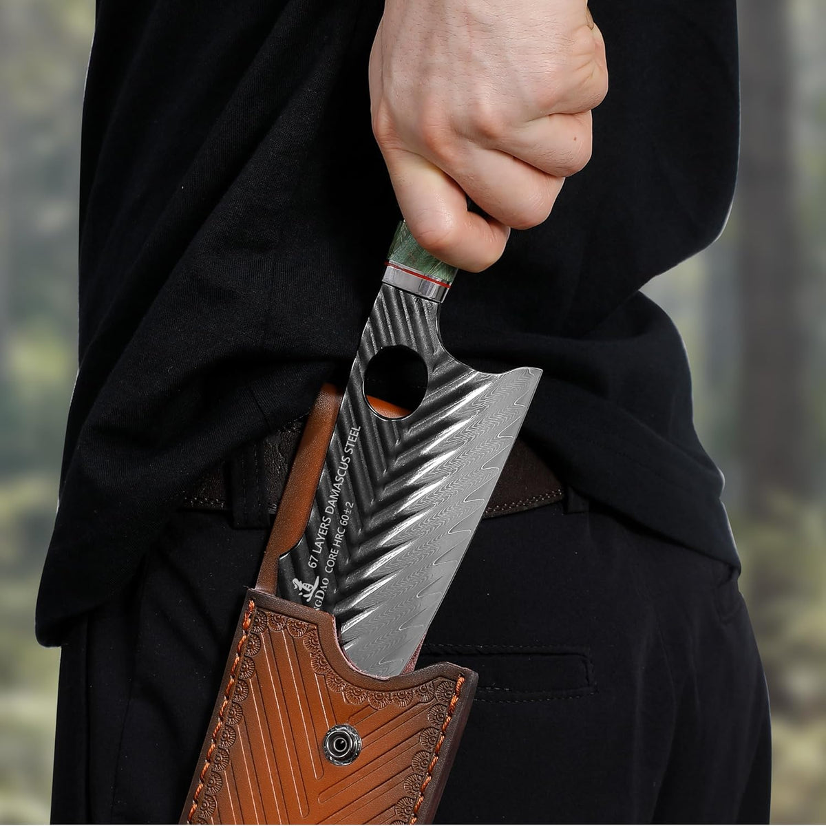 Damascus Chef Knife 8 Inch,67 Layers Alloy Steel Professional Kitchen Knives with Leather Sheath, Hand Forged Resin & Wood Handle QILIN Series