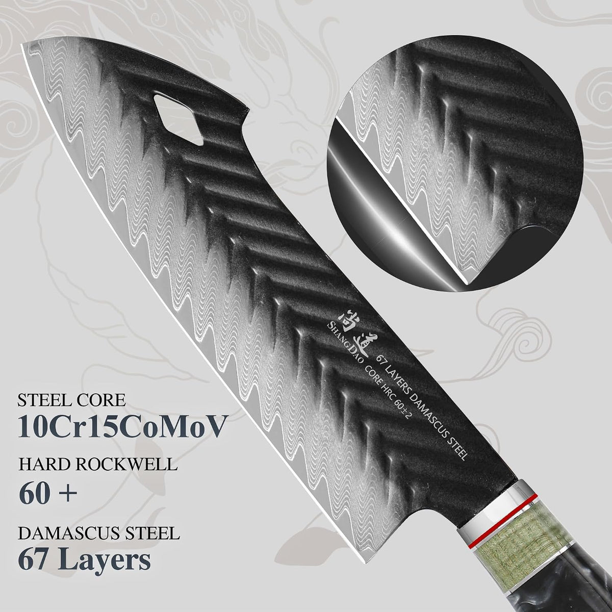 Damascus Chef Knife 8 Inch,67 Layers Alloy Steel Professional Kitchen Knives with Leather Sheath, Hand Forged Resin & Wood Handle QILIN Series