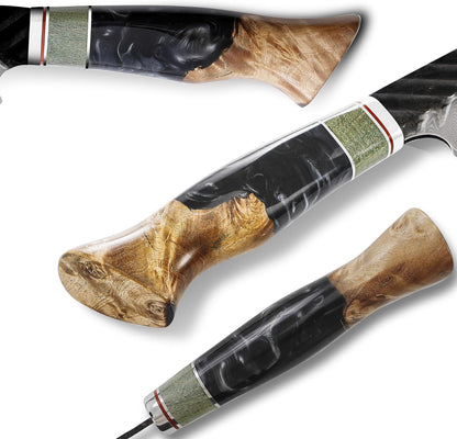 Damascus Chef Knife 8 Inch,67 Layers Alloy Steel Professional Kitchen Knives with Leather Sheath, Hand Forged Resin & Wood Handle QILIN Series