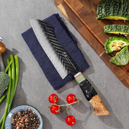 Damascus Chef Knife 8 Inch,67 Layers Alloy Steel Professional Kitchen Knives with Leather Sheath, Hand Forged Resin & Wood Handle QILIN Series