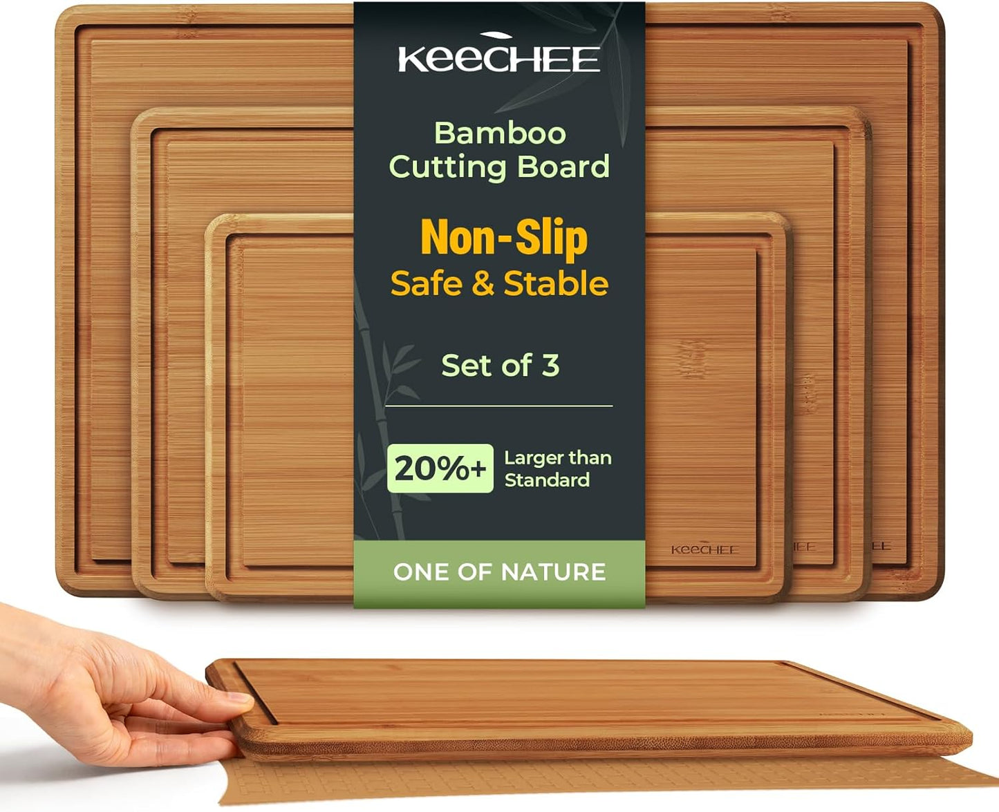 Bamboo Cutting Board with Non-slip Mat, Cutting Boards for Kitchen Meal Prep & Serving - Wood Serving Board Sets with Deep Juice Groove Ideal Kitchen Gifts