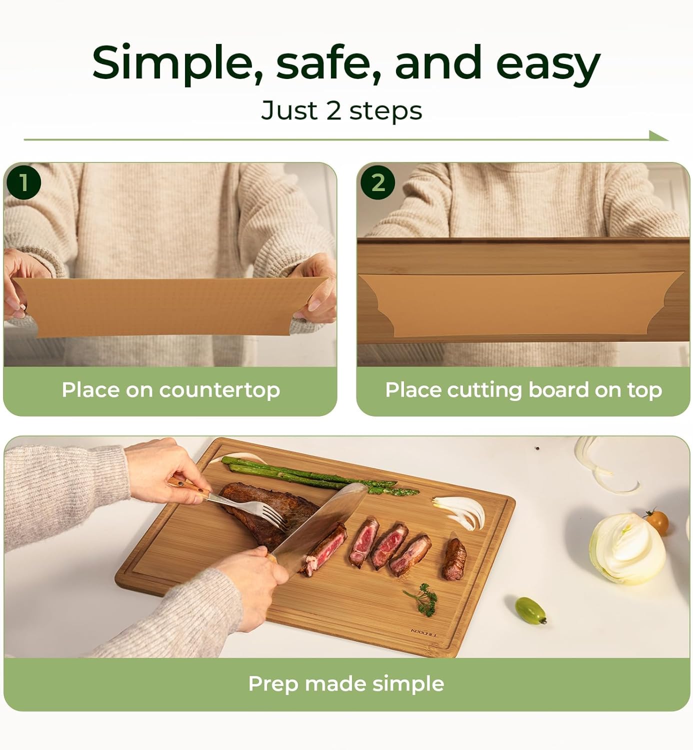 Bamboo Cutting Board with Non-slip Mat, Cutting Boards for Kitchen Meal Prep & Serving - Wood Serving Board Sets with Deep Juice Groove Ideal Kitchen Gifts