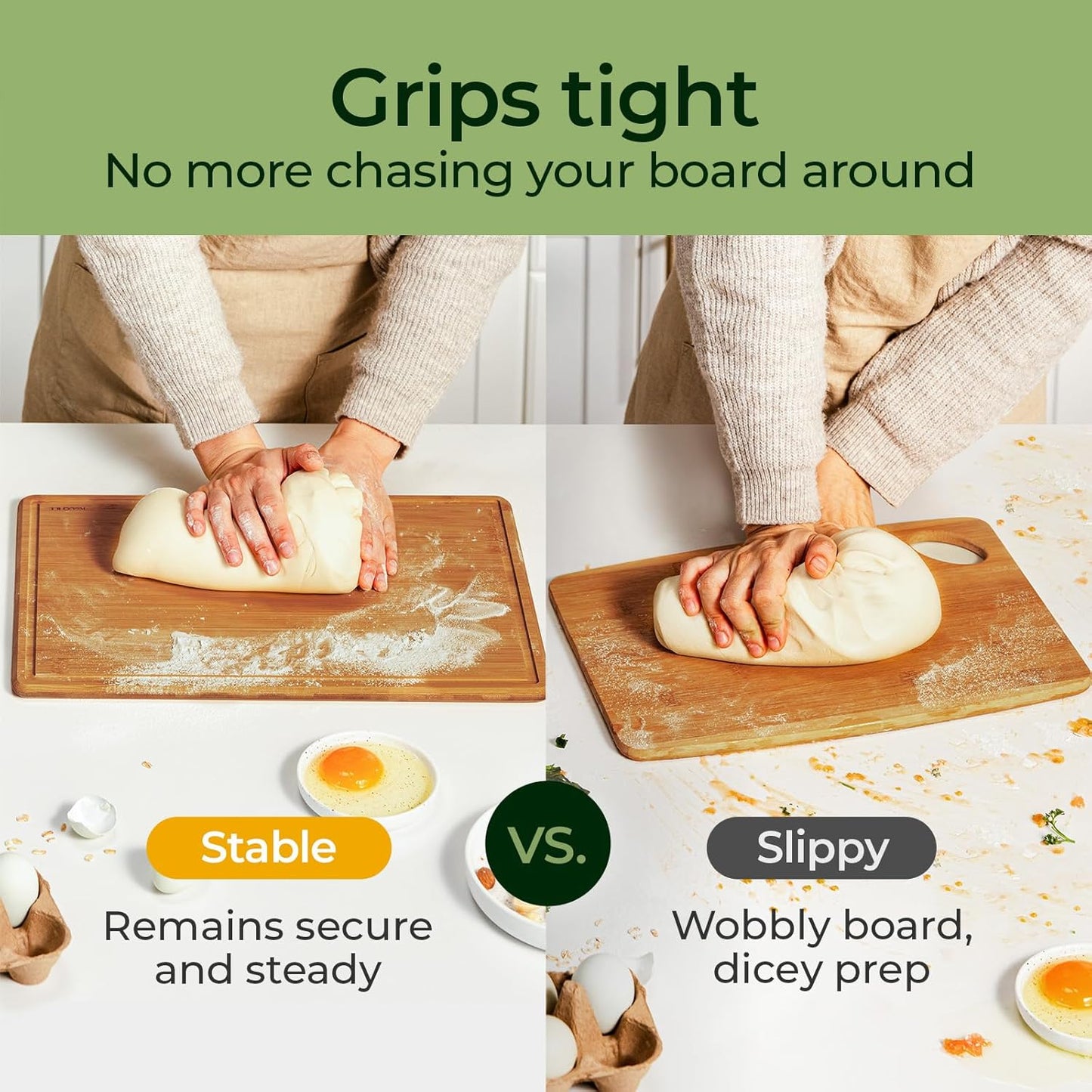 Bamboo Cutting Board with Non-slip Mat, Cutting Boards for Kitchen Meal Prep & Serving - Wood Serving Board Sets with Deep Juice Groove Ideal Kitchen Gifts
