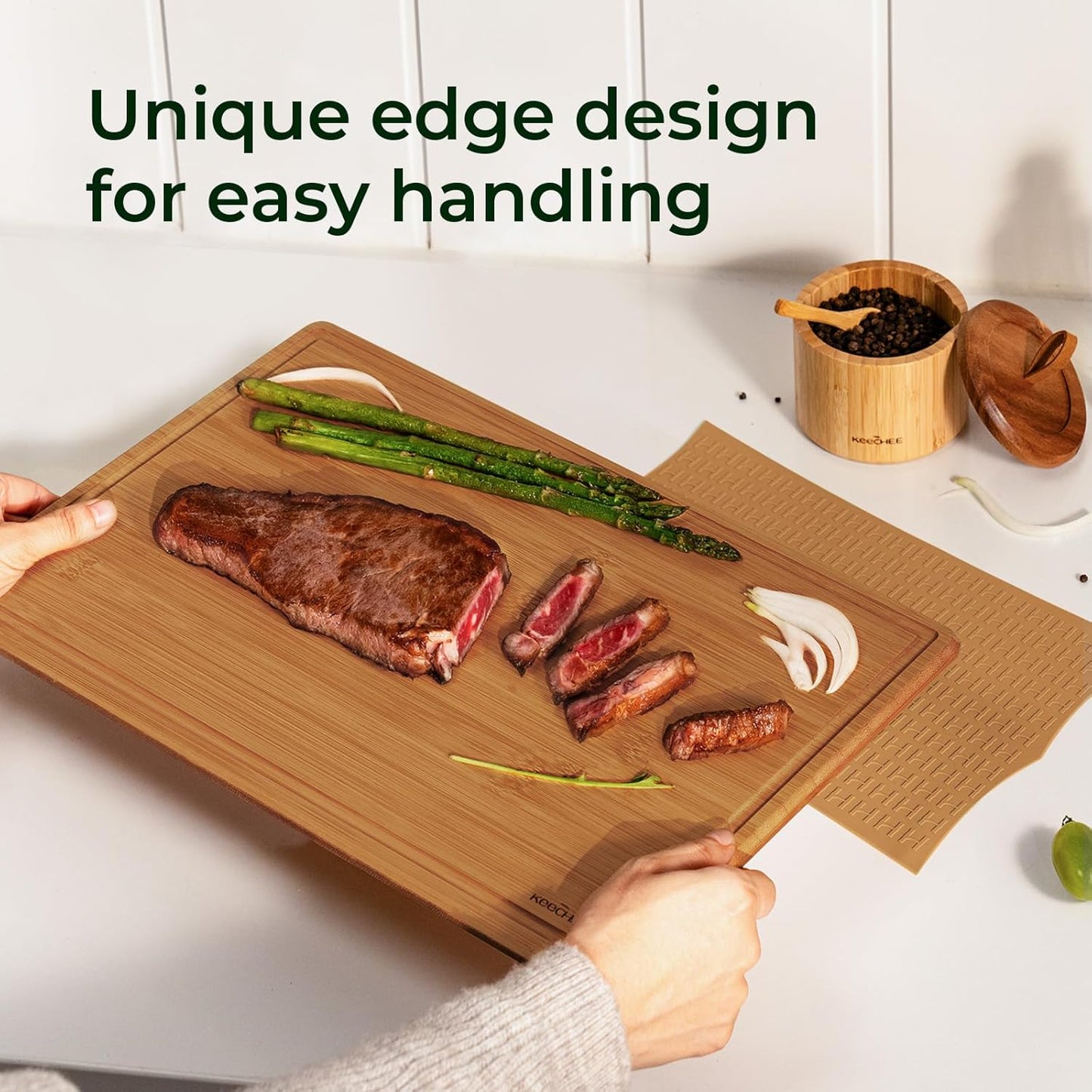 Bamboo Cutting Board with Non-slip Mat, Cutting Boards for Kitchen Meal Prep & Serving - Wood Serving Board Sets with Deep Juice Groove Ideal Kitchen Gifts