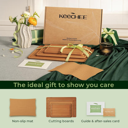 Bamboo Cutting Board with Non-slip Mat, Cutting Boards for Kitchen Meal Prep & Serving - Wood Serving Board Sets with Deep Juice Groove Ideal Kitchen Gifts