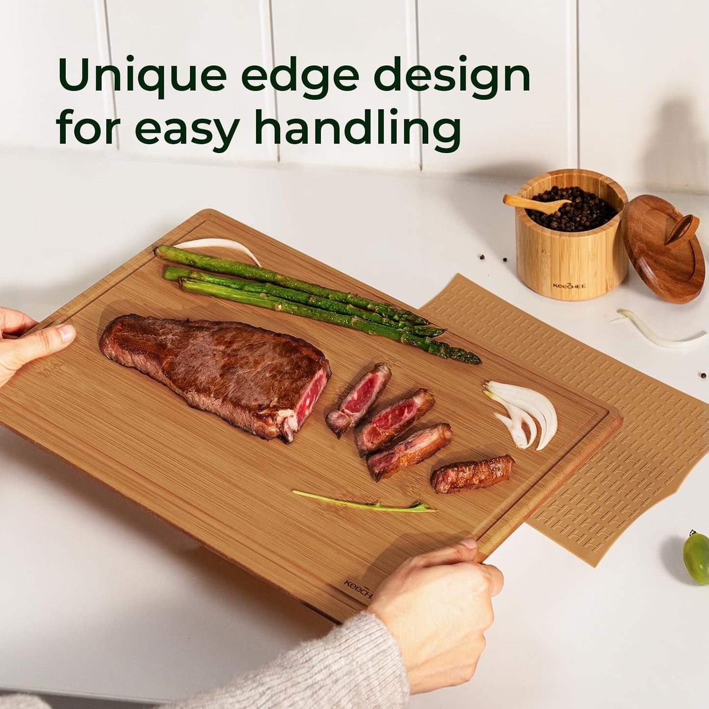 Bamboo Cutting Board with Non-slip Mat, Cutting Boards for Kitchen Meal Prep & Serving - Wood Serving Board Sets with Deep Juice Groove Ideal Kitchen Gifts