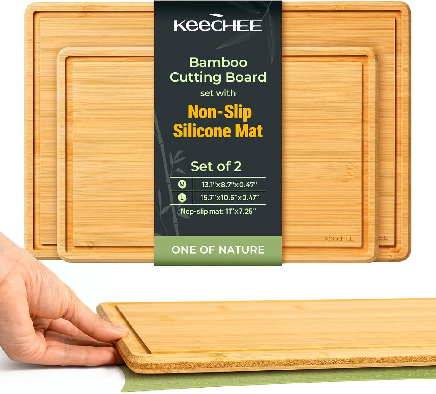 Bamboo Cutting Board with Non-slip Mat, Cutting Boards for Kitchen Meal Prep & Serving - Wood Serving Board Sets with Deep Juice Groove Ideal Kitchen Gifts