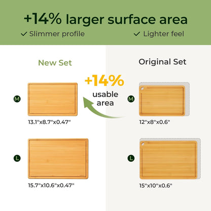 Bamboo Cutting Board with Non-slip Mat, Cutting Boards for Kitchen Meal Prep & Serving - Wood Serving Board Sets with Deep Juice Groove Ideal Kitchen Gifts