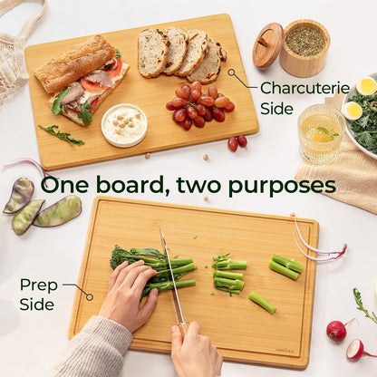 Bamboo Cutting Board with Non-slip Mat, Cutting Boards for Kitchen Meal Prep & Serving - Wood Serving Board Sets with Deep Juice Groove Ideal Kitchen Gifts