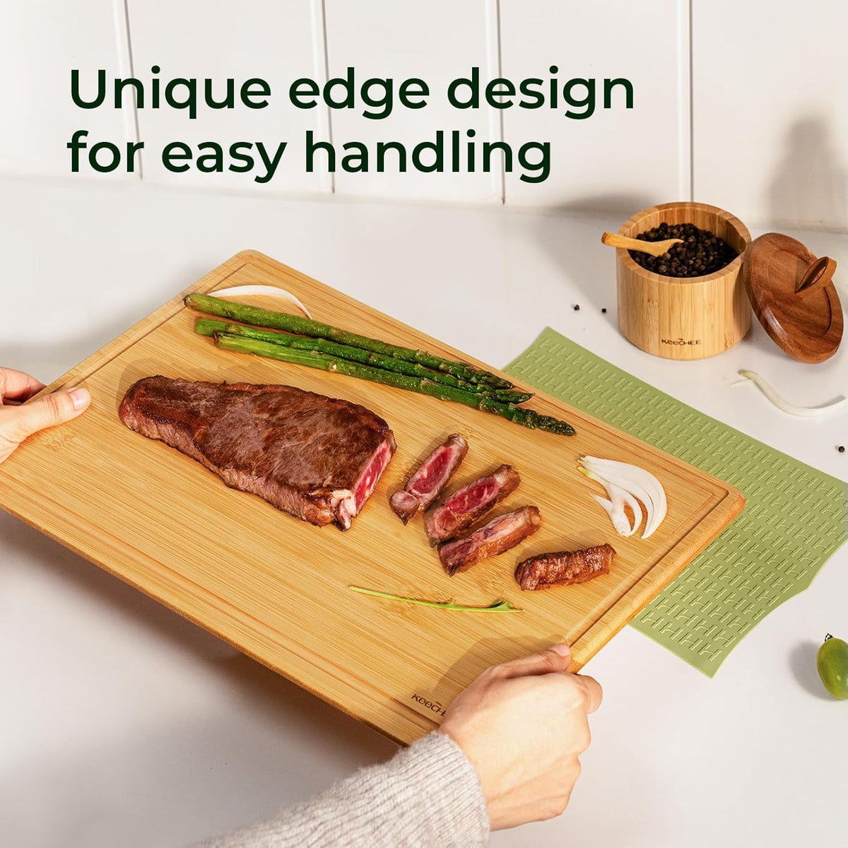 Bamboo Cutting Board with Non-slip Mat, Cutting Boards for Kitchen Meal Prep & Serving - Wood Serving Board Sets with Deep Juice Groove Ideal Kitchen Gifts