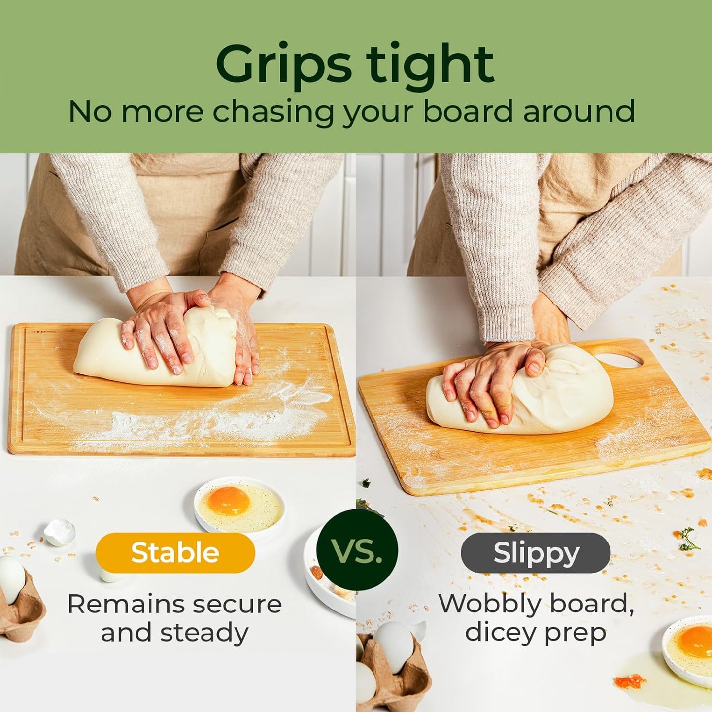 Bamboo Cutting Board with Non-slip Mat, Cutting Boards for Kitchen Meal Prep & Serving - Wood Serving Board Sets with Deep Juice Groove Ideal Kitchen Gifts