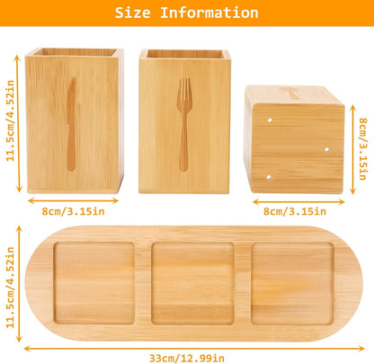 Acacia Wood Utensil Holder, Wooden Silverware Holder Countertop Utensil Organizer Silverware Organizer with Tray, Kitchen Utensil Organizers for Forks, Spoons, Knives (Acacia)
