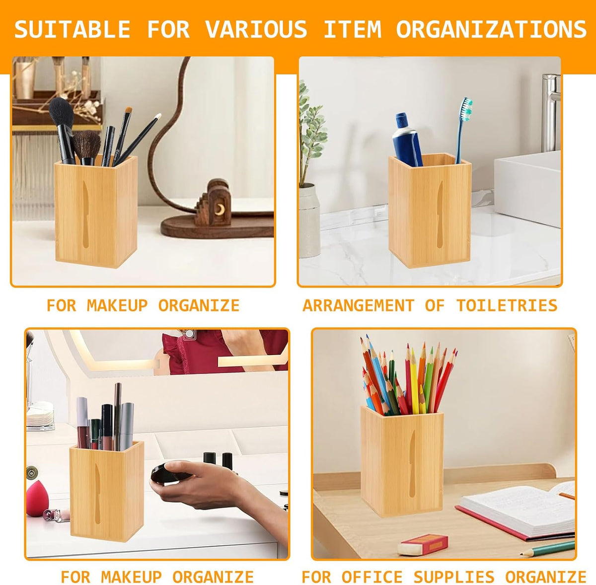 Acacia Wood Utensil Holder, Wooden Silverware Holder Countertop Utensil Organizer Silverware Organizer with Tray, Kitchen Utensil Organizers for Forks, Spoons, Knives (Acacia)