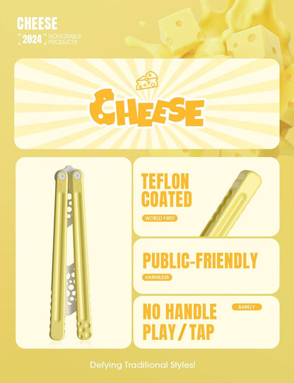 Cheese Butterfly Knife Balisong Trainer, 7075 Aluminum, 420C Blade Material, Teflon-Coated, Public-Friendly Metal Trainer
