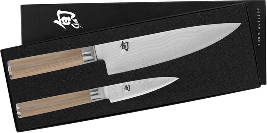 Classic Blonde 2 Piece Starter Set | Includes 8" Chef and 3.5" Paring Knives, Handcrafted, VG-MAX Core, Damascus Stainless Steel Cladding, Pakkawood Handle