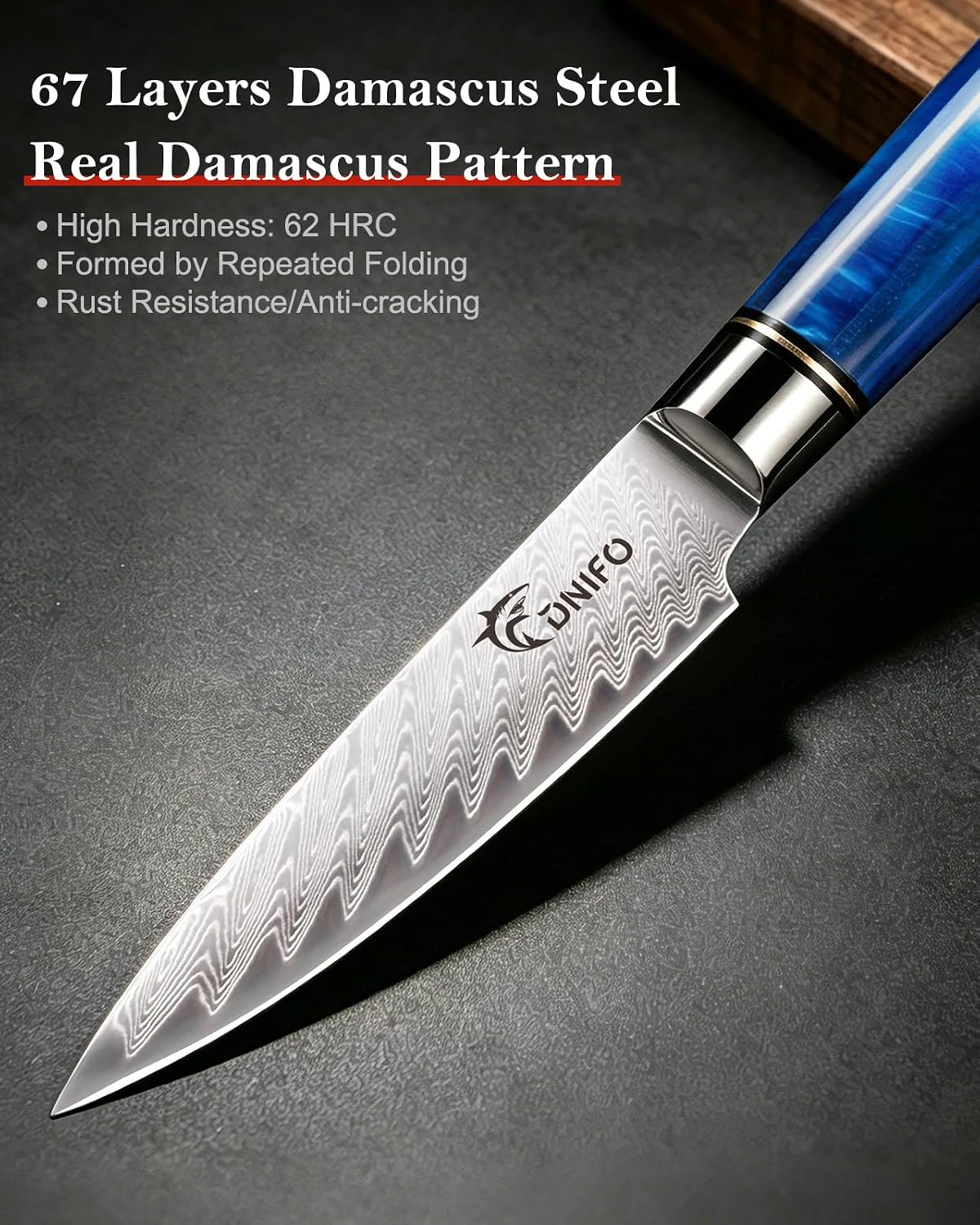 Kitchen Utility Knife 5 Inch, Japanese VG10 Steel Damascus Chef Knife | Sharp Paring Knife with Resin & Birch Wood Handle, Suitable for Meat, Vegetables, Fruit & Daily Prep, Ideal for Gifting