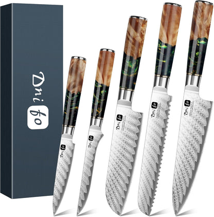 Kitchen Utility Knife 5 Inch, Japanese VG10 Steel Damascus Chef Knife | Sharp Paring Knife with Resin & Birch Wood Handle, Suitable for Meat, Vegetables, Fruit & Daily Prep, Ideal for Gifting
