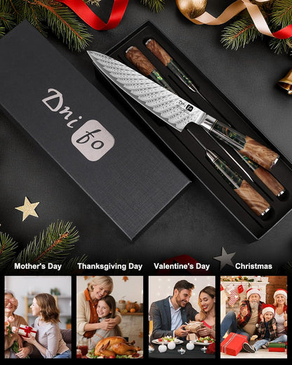 Kitchen Utility Knife 5 Inch, Japanese VG10 Steel Damascus Chef Knife | Sharp Paring Knife with Resin & Birch Wood Handle, Suitable for Meat, Vegetables, Fruit & Daily Prep, Ideal for Gifting