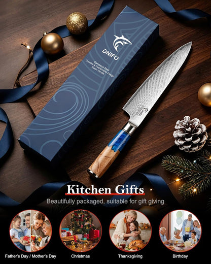 Kitchen Utility Knife 5 Inch, Japanese VG10 Steel Damascus Chef Knife | Sharp Paring Knife with Resin & Birch Wood Handle, Suitable for Meat, Vegetables, Fruit & Daily Prep, Ideal for Gifting