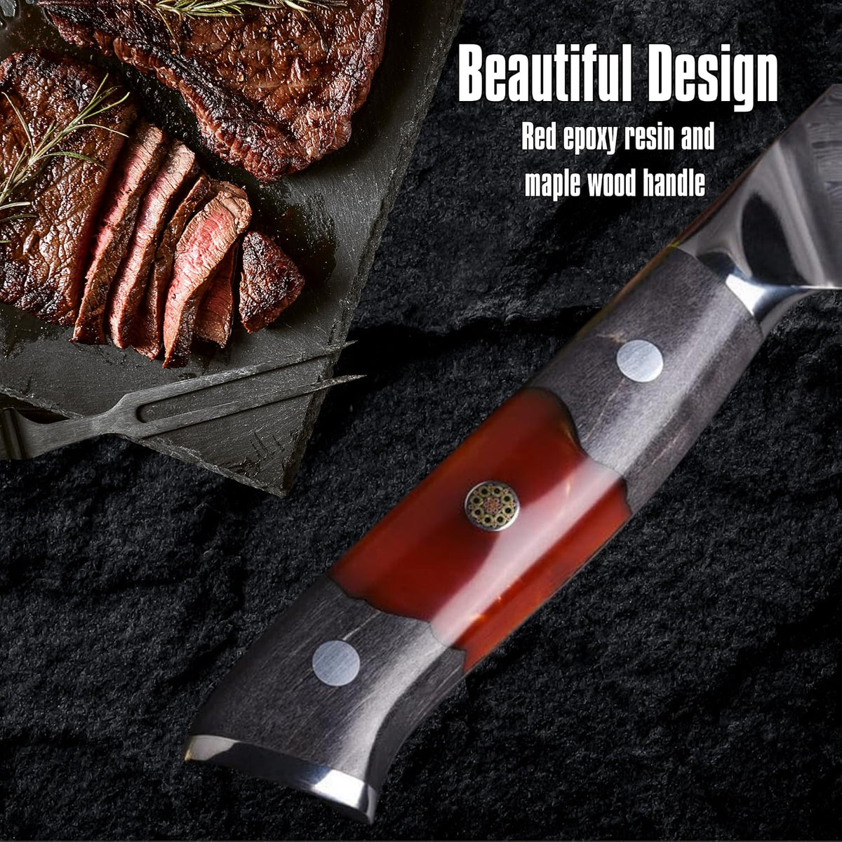 New Sparta Series Pro Kiritsuke Damascus Chef Knife, Japanese VG10 Super Steel, 67 Layers Damascus Steel, Resin and Maple Wood Handle and Leather Sheath (Kiritsuke Knife)