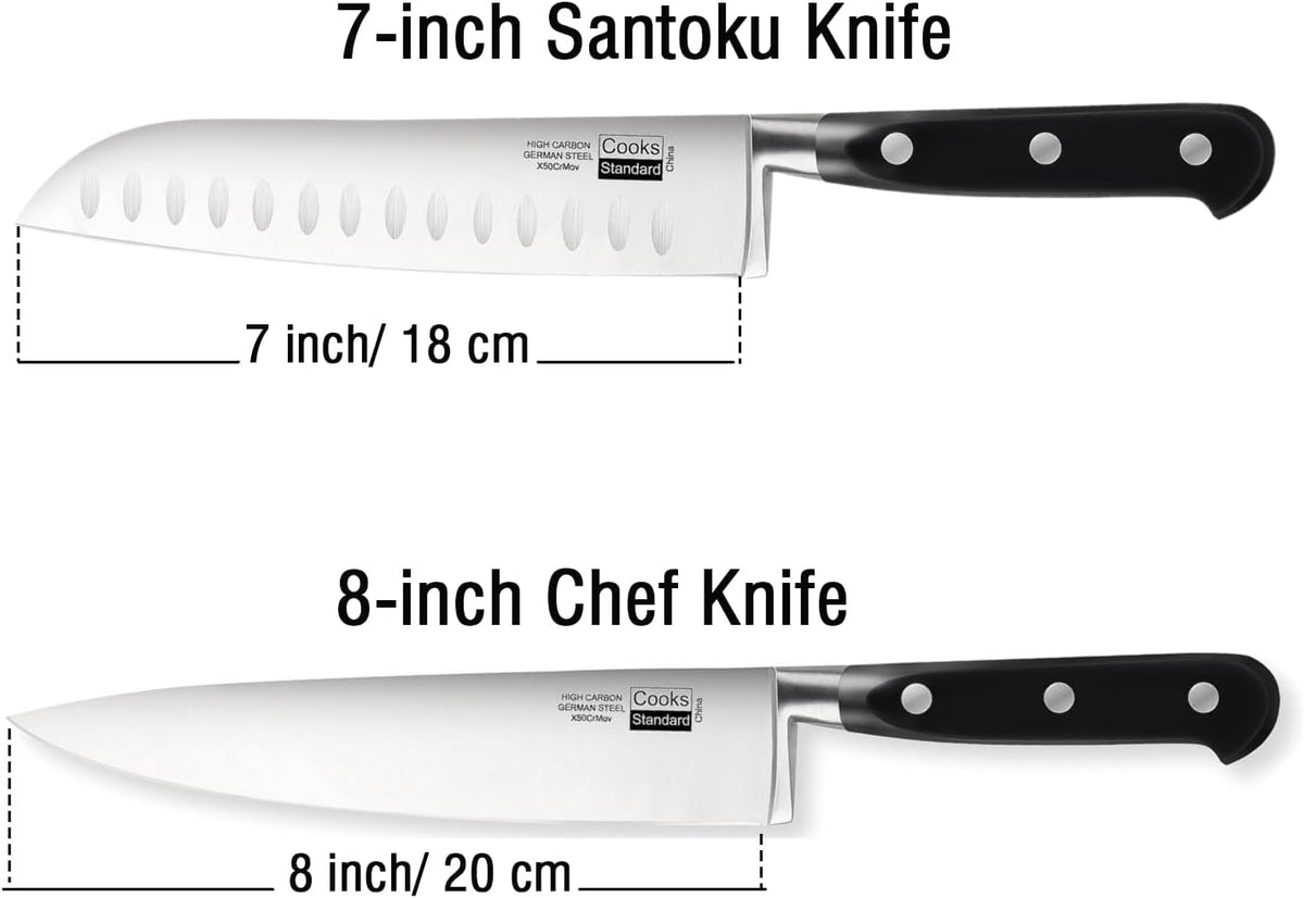 Classic Cutlery, High Carbon Stainless Steel Knives Set, 8" Chef's Knife and 7" Santoku Knife, Ergonomic Handle, 2-Piece