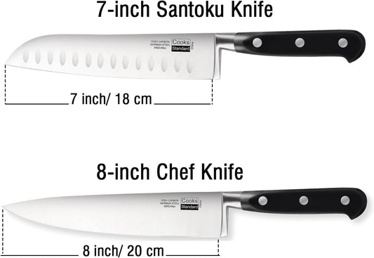 Classic Cutlery, High Carbon Stainless Steel Knives Set, 8" Chef's Knife and 7" Santoku Knife, Ergonomic Handle, 2-Piece