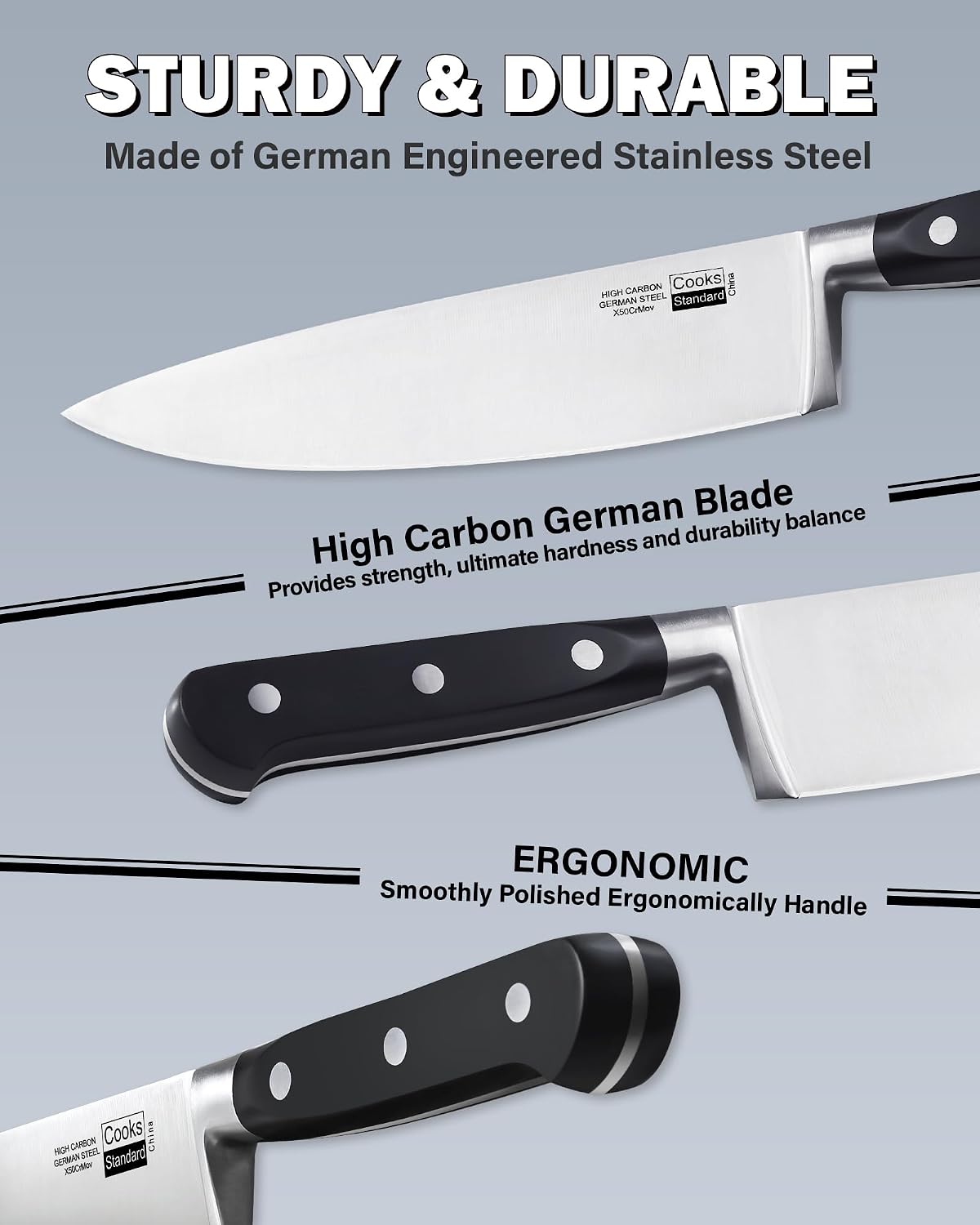 Classic Cutlery, High Carbon Stainless Steel Knives Set, 8" Chef's Knife and 7" Santoku Knife, Ergonomic Handle, 2-Piece