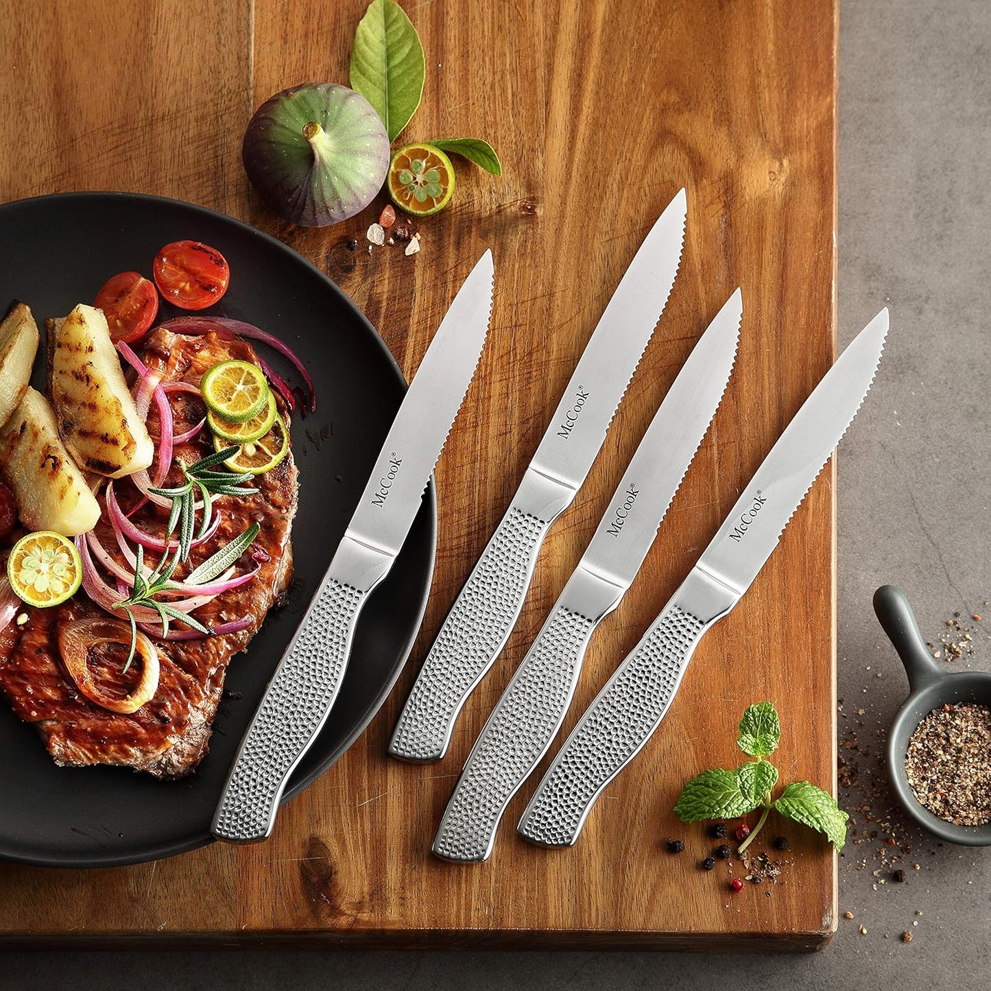 McCook® Knife Sets,German Stainless Steel Kitchen Knife Block Set with Built-in Sharpener