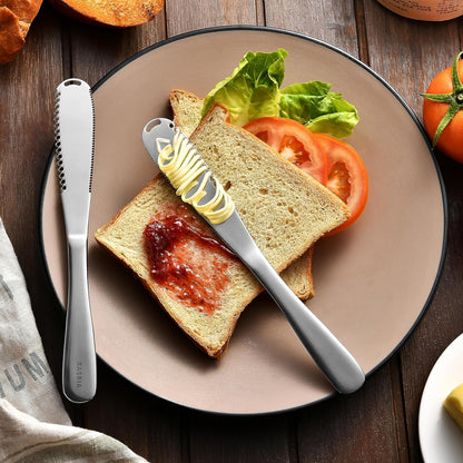 3-in-1 Stainless Steel Butter Knife for Cold & Hard Butter – Butter Spreader, Curler & Slicer with Crescent Hole