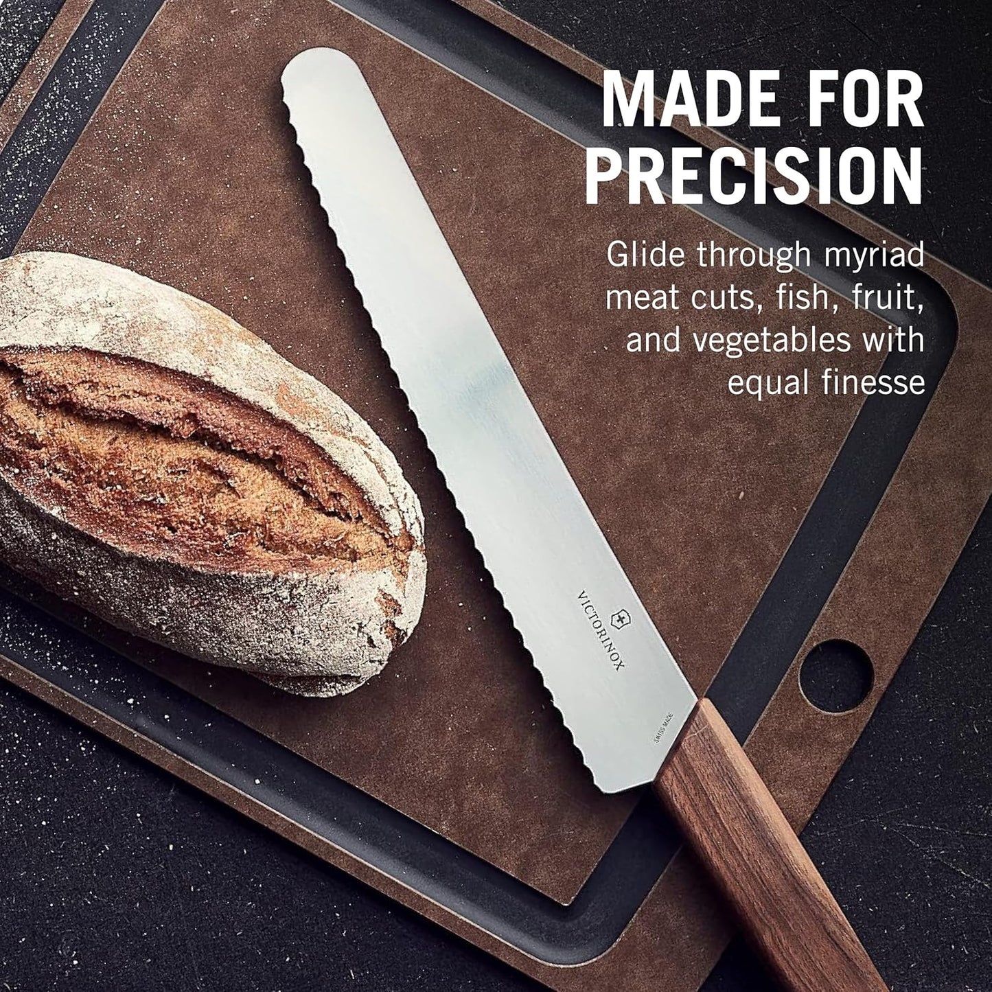Victorinox Swiss Modern Bread & Pastry Knife - Serrated Bread Knife for Kitchen Accessories - Sharp Kitchen Knife for Cutting Sandwiches, Vegetables & More - Wavy Edge, Walnut Wood Handle, 8.5"