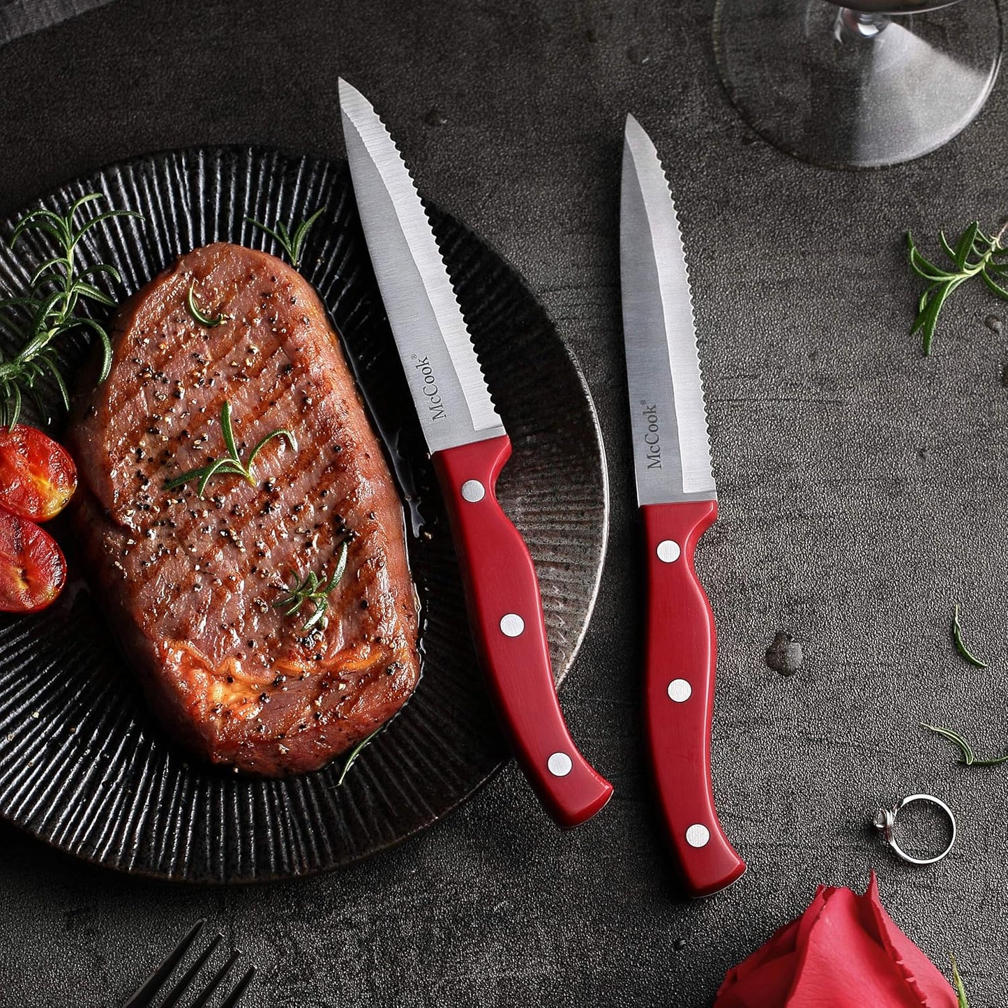McCook® Knife Sets,German Stainless Steel Kitchen Knife Block Set with Built-in Sharpener