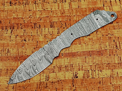 knife making rain drop pattern Damascus steel blank blade, 10.5 inches long hand forged straight back skinning knife, hunting knife, 4.5" scale space with 3 Pin and a lace hole, 5.25 inches cutting edge