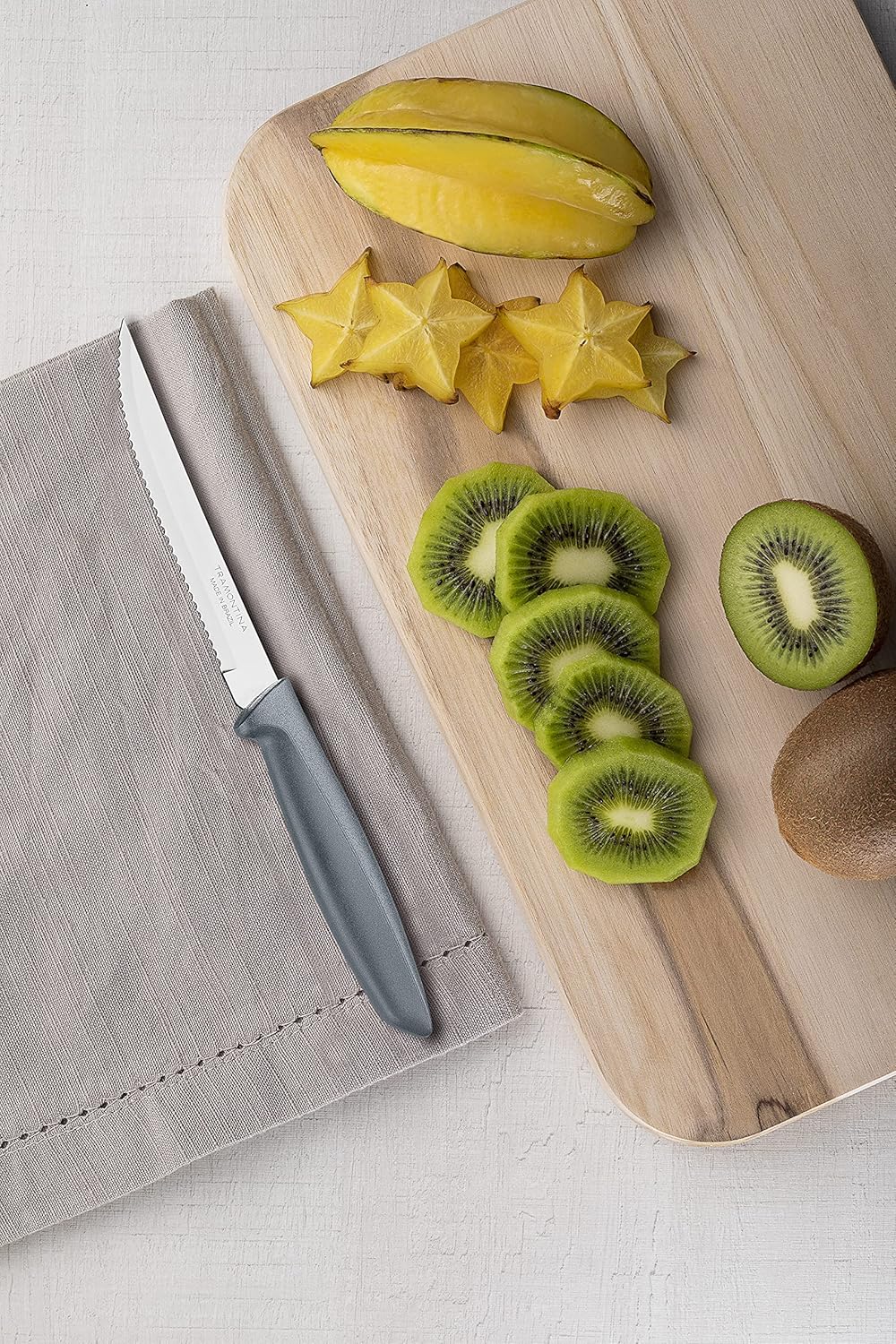 Tramontina Kitchen Knives Set of 6, Serrated Fruit Tomato Cooking Knife, Vegetable Chopper Peeler, Stainless Steel, Multipurpose, Pointed Tip, Brown, 23498454