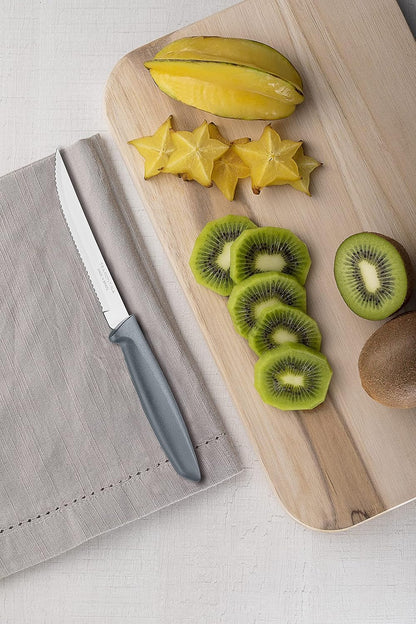 Tramontina Kitchen Knives Set of 6, Serrated Fruit Tomato Cooking Knife, Vegetable Chopper Peeler, Stainless Steel, Multipurpose, Pointed Tip, Brown, 23498454