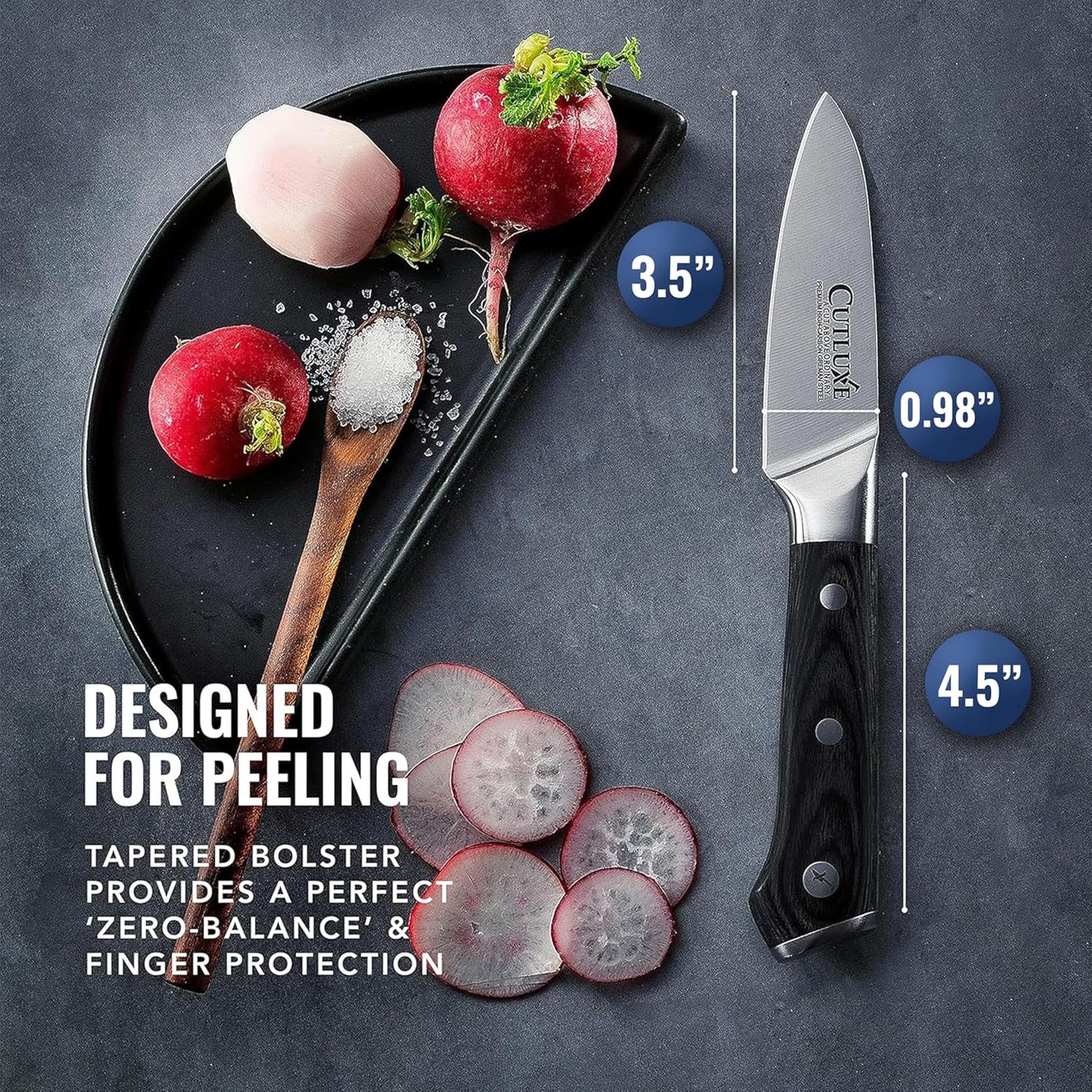 Cutluxe Paring Knife, 3.5" Small Kitchen Peeling Knife with Razor Sharp Blade – High Carbon German Steel, Full Tang, Ergonomic Handle Design – Artisan Series