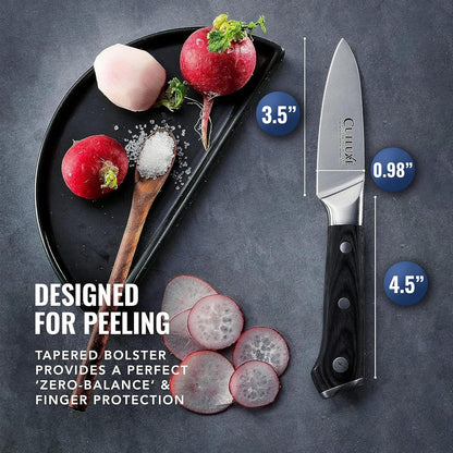 Cutluxe Paring Knife, 3.5" Small Kitchen Peeling Knife with Razor Sharp Blade – High Carbon German Steel, Full Tang, Ergonomic Handle Design – Artisan Series