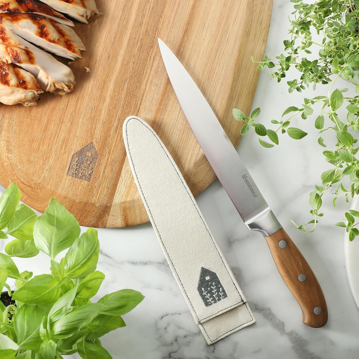 Bloomhouse - Two Time Oprah's Favorite Things Winner - 5" Utility Boning Kitchen Knife German Stainless Steel Blade w/Forged Italian Olive Wood Handle Full Tang for Meat Poultry & Precision Cutting
