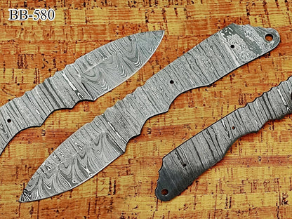knife making rain drop pattern Damascus steel blank blade, 10.5 inches long hand forged straight back skinning knife, hunting knife, 4.5" scale space with 3 Pin and a lace hole, 5.25 inches cutting edge