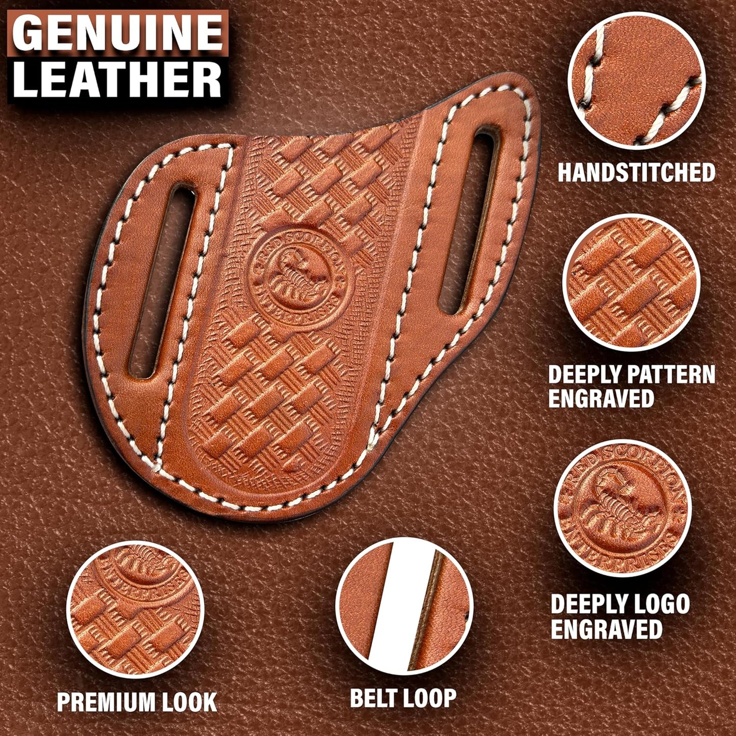 Red Scorpion Handmade Leather Knife Sheath for Belt - EDC Belt Holster for Folding Knife, Leather Sheath for Pocket Knife, Compact EDC Tools Carrier for Outdoor Activities