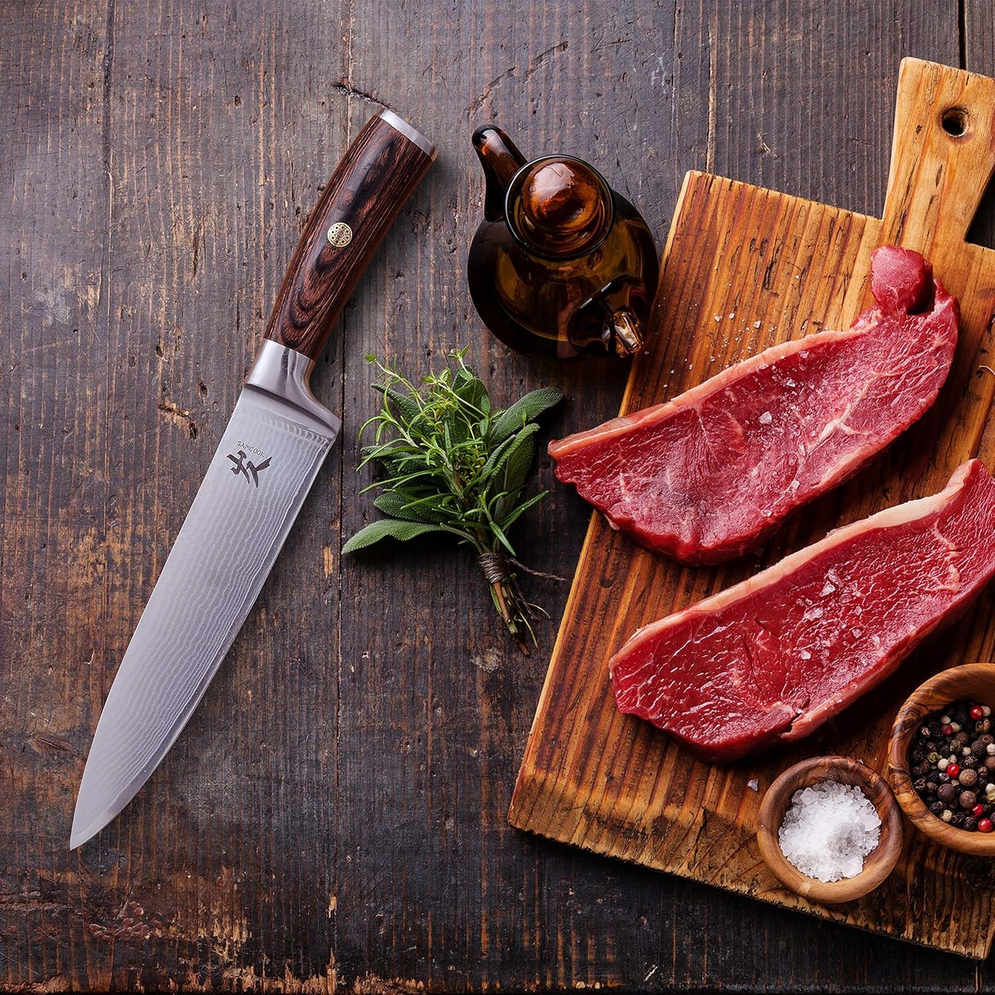 SAMCOOK Kiritsuke Chef Knife - 8 Inch Professional Sharp Damascus Knife - Japanese VG-10 High Carbon Stainless Steel Kitchen Gyuto knife - Ergonomic Octagonal Ebony Handle with Gift Box