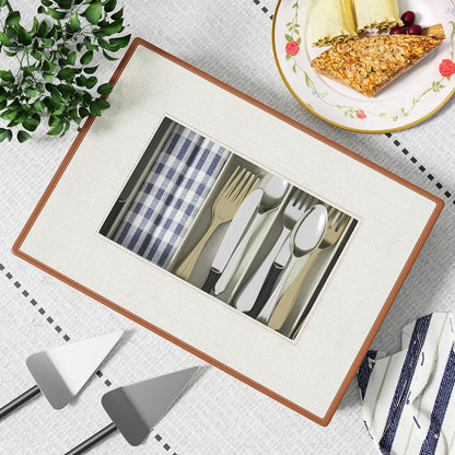 Aokeyee 2-Pack Silverware Storage Box, Sturdy Flatware Organizer with 5 Compartments & Adjustable Dividers, Utensil Case with Clear Lid & Handle for Knives, Forks & Spoons, Gray