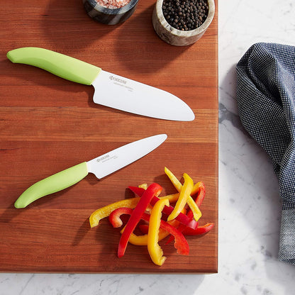 Kyocera Revolution 2-Piece Ceramic Knife Set: Chef Knife For Your Cooking Needs, 5.5" Santoku and 4.5" Utility Knife, White Blades with Blue Handles, White/Blue