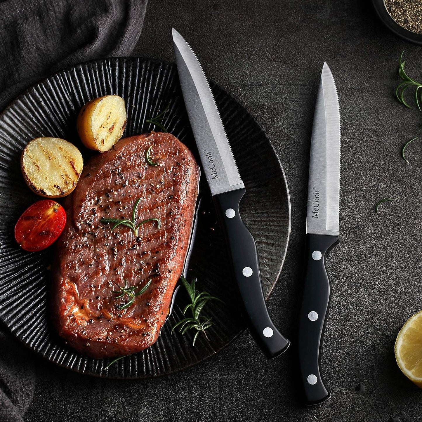 McCook® Knife Sets,German Stainless Steel Kitchen Knife Block Set with Built-in Sharpener