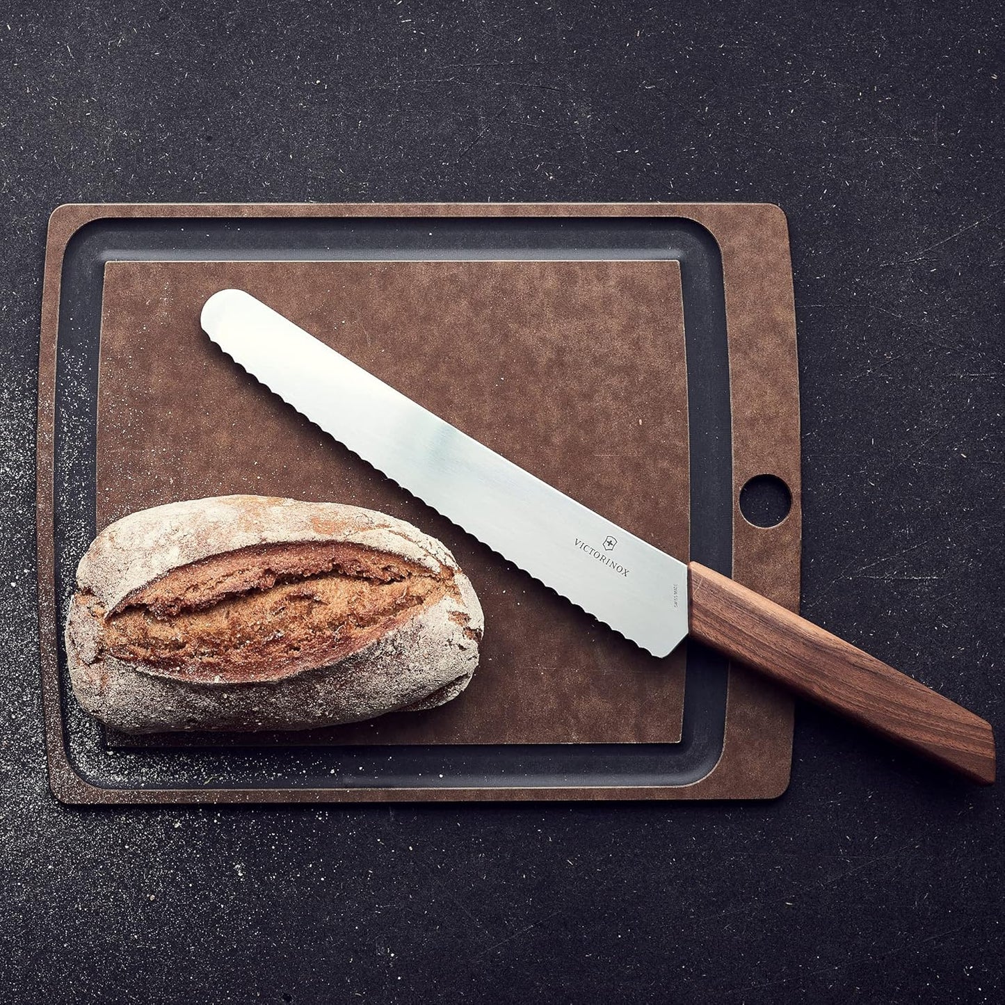 Victorinox Swiss Modern Bread & Pastry Knife - Serrated Bread Knife for Kitchen Accessories - Sharp Kitchen Knife for Cutting Sandwiches, Vegetables & More - Wavy Edge, Walnut Wood Handle, 8.5"