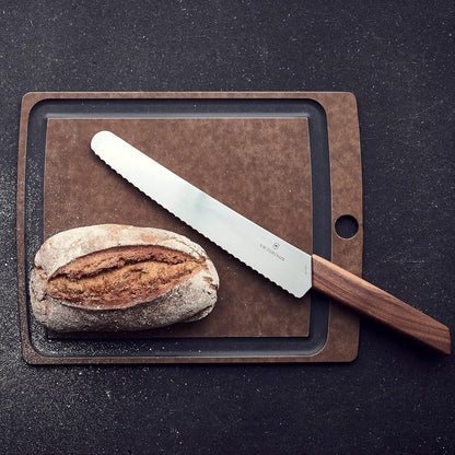 Victorinox Swiss Modern Bread & Pastry Knife - Serrated Bread Knife for Kitchen Accessories - Sharp Kitchen Knife for Cutting Sandwiches, Vegetables & More - Wavy Edge, Walnut Wood Handle, 8.5"
