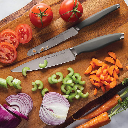 Rachael Ray Cutlery Japanese Stainless Steel Knives Set with Sheaths, 8-Inch Chef Knife, 5-Inch Santoku Knife, and 3.5-Inch Paring Knife, Teal