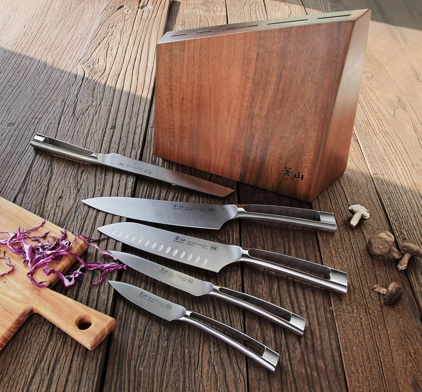 Cangshan N1 Series 6-Piece German Steel Forged Knife Block Set, Walnut Block