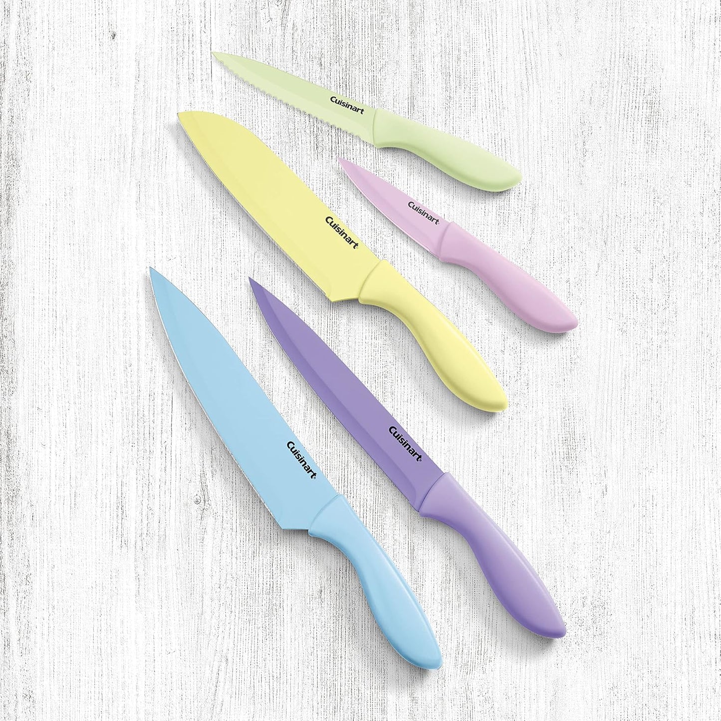 Cuisinart C55-10PCERM Ceramic Coated Knife Set with Blade Guard Sheaths (10- Piece Set) in Dark Pastels
