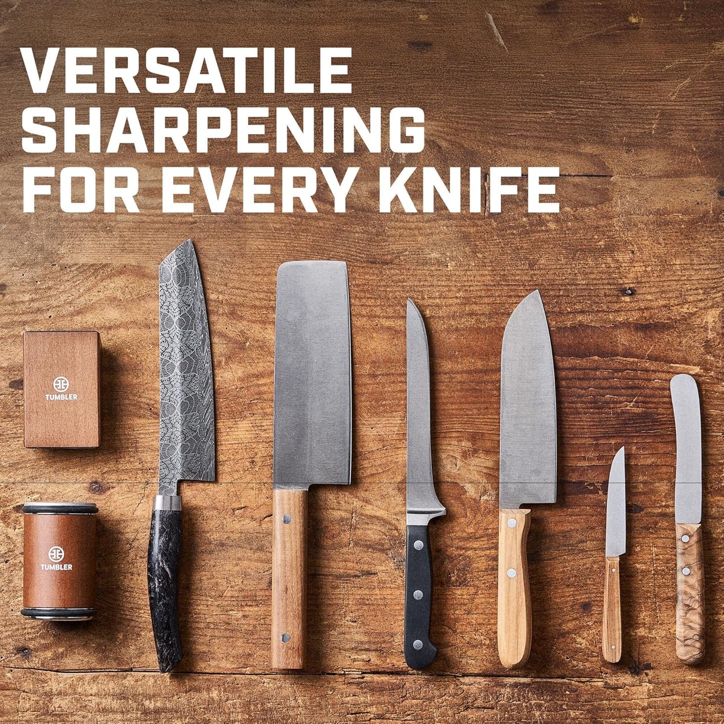 Tumbler Rolling Knife Sharpener™ Knife Holder Pro & Protective Stand - Knife Sharpening Made Easy - Complete Knife Sharpening System for Kitchen Knives - Virtual Bundle
