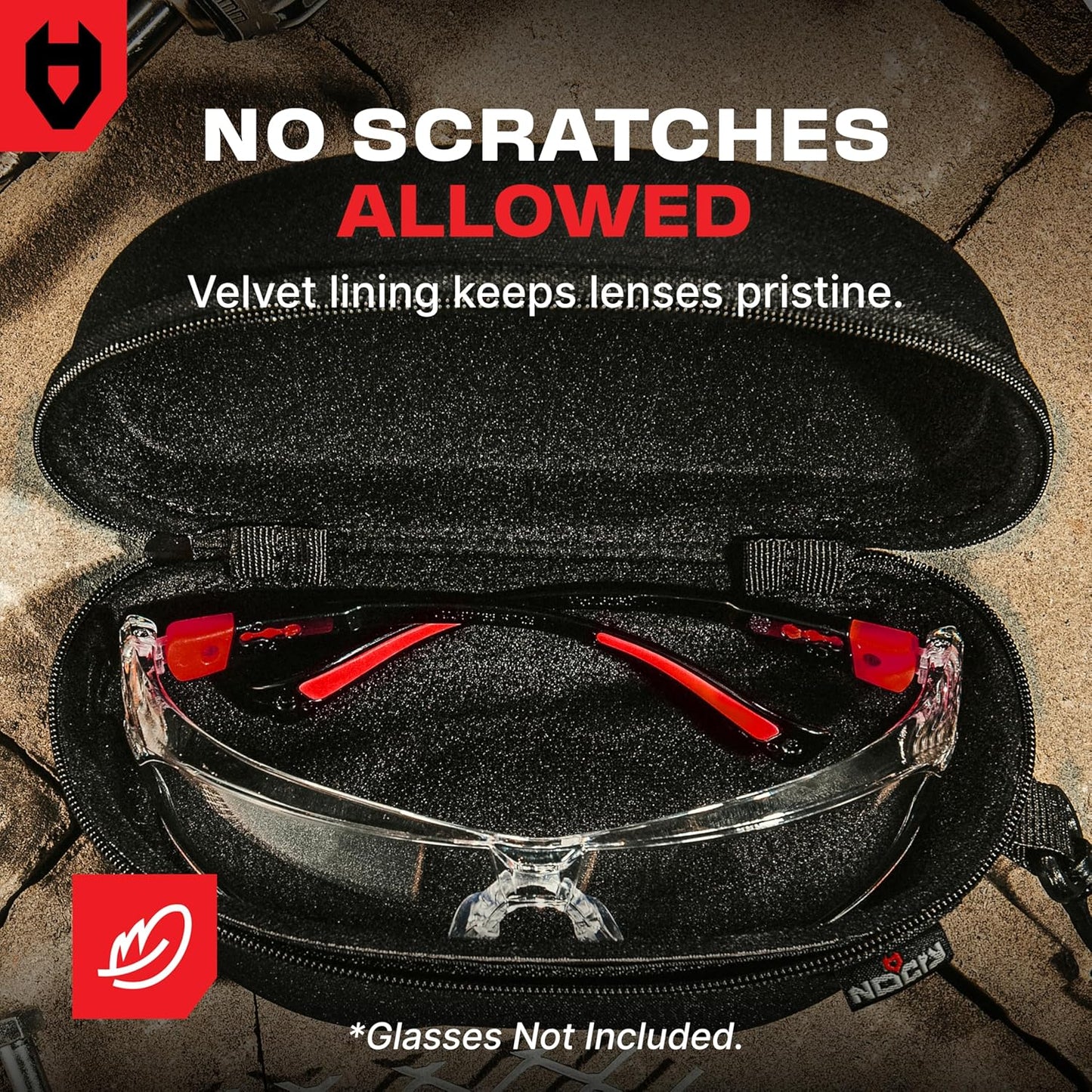 NoCry Water Resistant Safety Glasses Case with Clip - Heavy Duty Semi Hard Large Sunglasses Holder for Men and Women with Cleaning Cloth